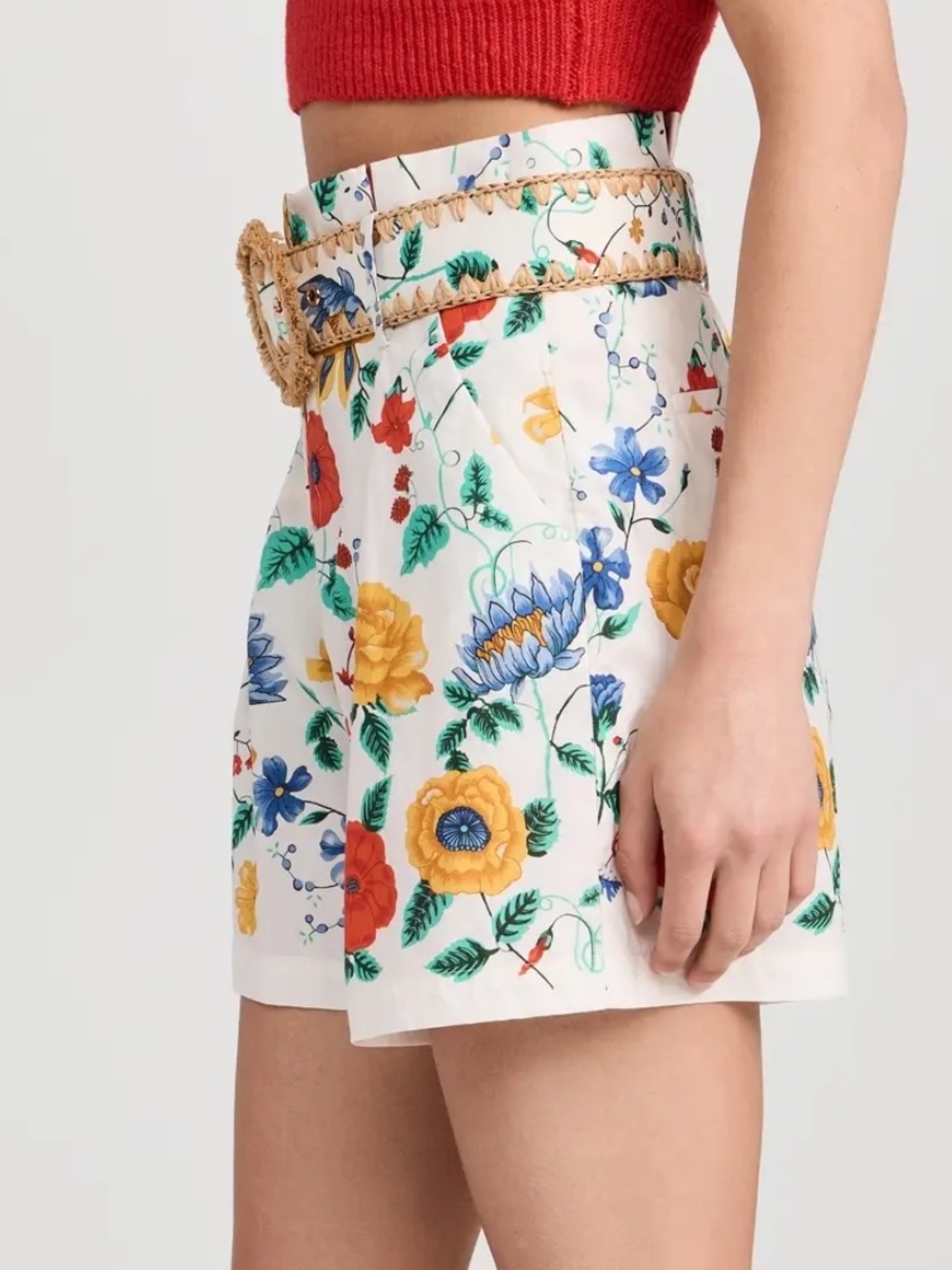 Cara Cara White Floral High-Waist Shorts with Multicolor Blooms - Picture 3 of 13